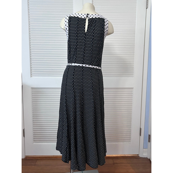 Haani Polka Dot Midi Dress Women’s L Black White Sleeveless Belted - Picture 6 of 11